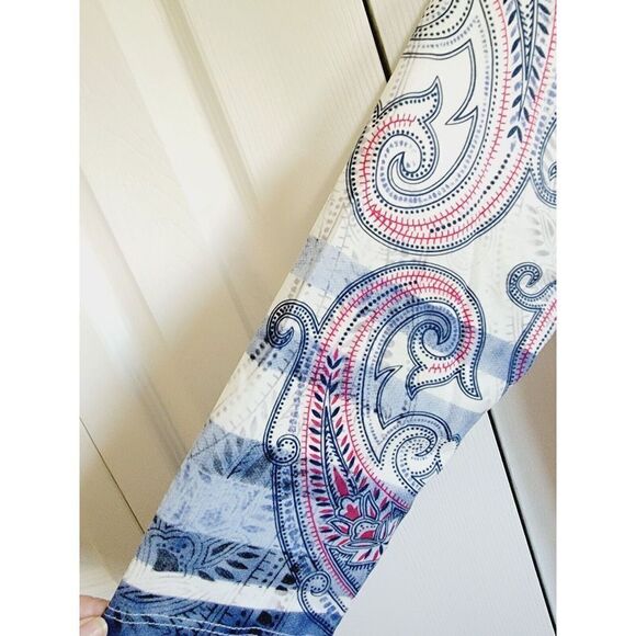 Allison Daley PM Paisley Top Red/Wh/Blue Beaded Paisley 3 4 Sleeve - Picture 3 of 5